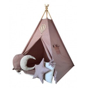 Dětský stan Tipi Boho kávový / růžový
