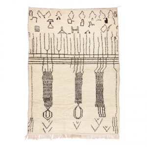 Ručně tkaný vlněný koberec BERBER BJ1147 Boujaad berber Boho, béžový / černý