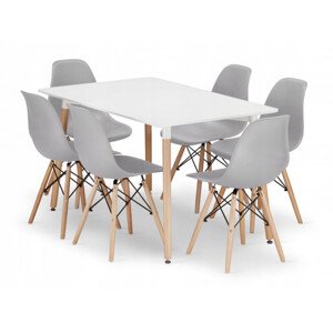 Jídelní stůl ADRIA bílý se šesti židlemi OSAKA šedé