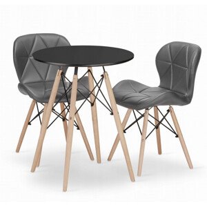 Jídelní stůl TODI černý 60 cm se dvěma židlemi LAGO šedé, ekokůže