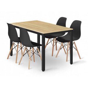 Jídelní stůl TESSA světlý dub se čtyřmi židlemi OSAKA černé / hnědé