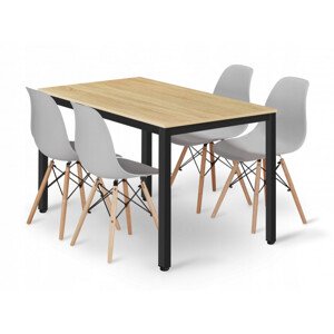 Jídelní stůl TESSA světlý dub se čtyřmi židlemi OSAKA šedé / hnědé