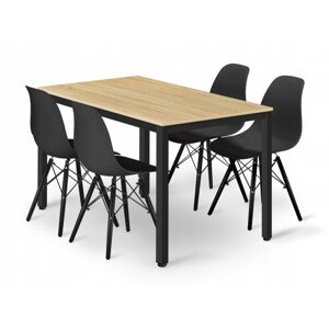 Jídelní stůl TESSA světlý dub / černý se čtyřmi židlemi OSAKA černé
