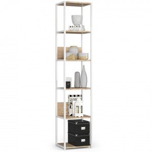 Kovový regál 40 cm, 6 polic, bílý/ dub sonoma