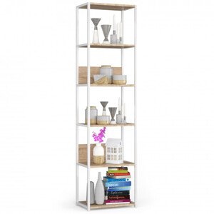 Kovový regál 50 cm, 6 polic, bílý / dub sonoma