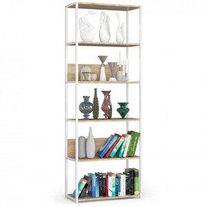 Kovový regál 70 cm, 6 polic, bílý / dub sonoma