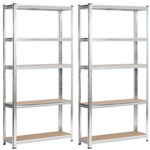 Set 2 kovových regálů 90x30x180 stříbrný