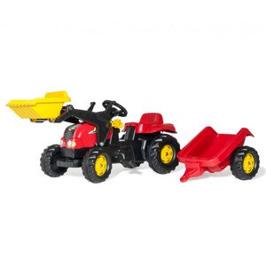 Šlapací traktor s přívěsem a lžící Rolly Toys 023127 červený