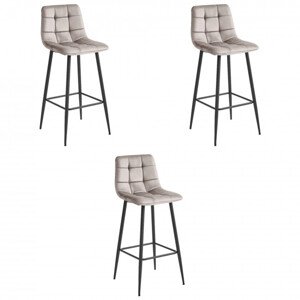 Set tří barových židlí ARCETO sametové tmavobéžové (černé nohy) 3 ks