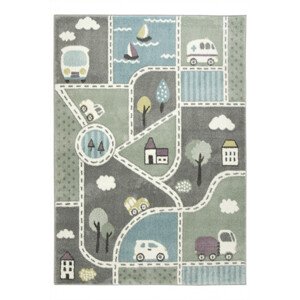 Dětský koberec C262A Ulice světle šedý / zelený / tyrkysový