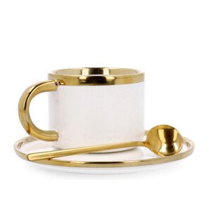 Šálek SINNES s podšálkem a lžičkou, bílý / zlatý 806563 200 ml