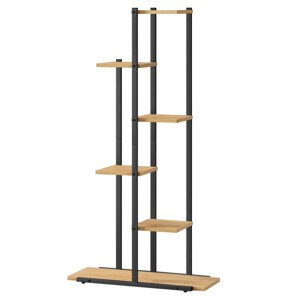 Stojan na květiny se šesti policemi - dub / černé nohy