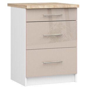 Spodní kuchyňská skříňka s deskou OLIWIA S60 3SZ bílá / cappuccino, lesk