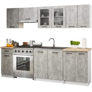 Kuchyňská linka OLIVIA 2.4 m s vitrínou beton