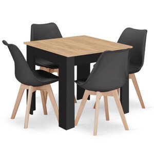 Jídelní stůl ARTISAN naturální, se čtyřmi židlemi MARK černé