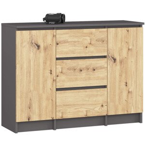 Komoda K100 2D 3SZ šedá / dub artisan