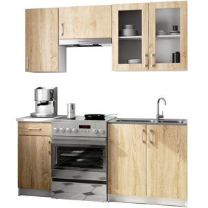 Kuchyňská linka LIMA s vitrínou 1.8 m H720 bílá / dub sonoma