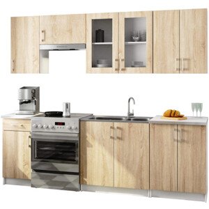 Kuchyňská linka LIMA s vitrínou 2.4 m H720 bílá / dub sonoma