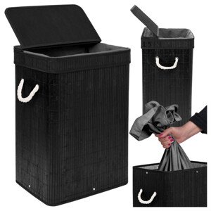 Prádelní koš SOREN 80 l bambusový černý