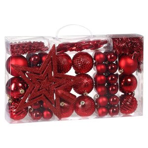 Sada vánočních závěsných dekorací ESTRELLA červená (66 ks)