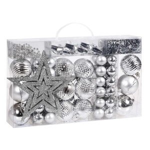 Sada vánočních závěsných dekorací ESTRELLA stříbrná (66 ks)