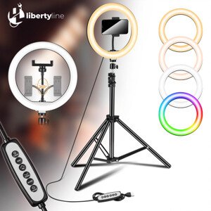 Selfie tyč RIVONI LED RGB s kruhovým světlem a stativem