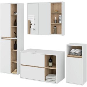 Koupelnová sestava VAMI s otvory na umyvadlo, bílá / dub sonoma