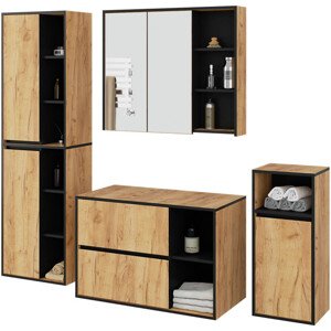 Koupelnová sestava VAMI s otvory na umyvadlo, dub craft / černá