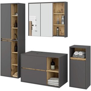 Koupelnová sestava VAMI s otvory na umyvadlo, grafitová / šedá / dub artisan