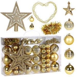Sada vánočních závěsných dekorací ESTRELLA zlatá (66 ks)