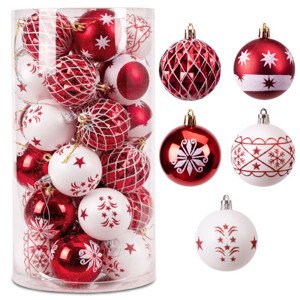 Sada vánočních závěsných dekorací SAPIN bílá / červená (30 ks)