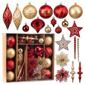 Sada vánočních závěsných dekorací MARIEN zlatá / červená (70 ks)
