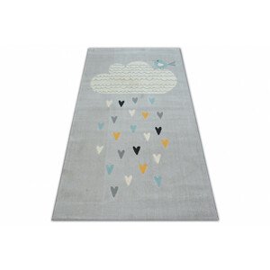 Koberec PASTEL 18409/652 - Obláček-Srdíčka-Ptáček šedý / krém / tyrkys